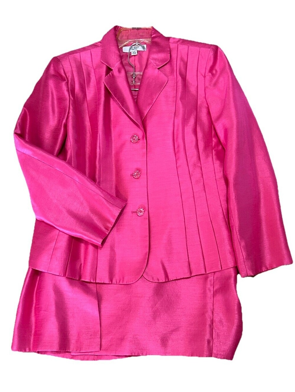 Le Suit Sz 18 Hot Pink Satin Skirt Suit Mother of Bride/Groom Grandmother Party